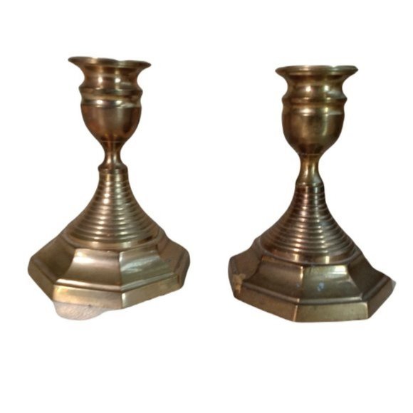Vintage Brass Candle Sticks Holders 5" Tall - Picture 1 of 7
